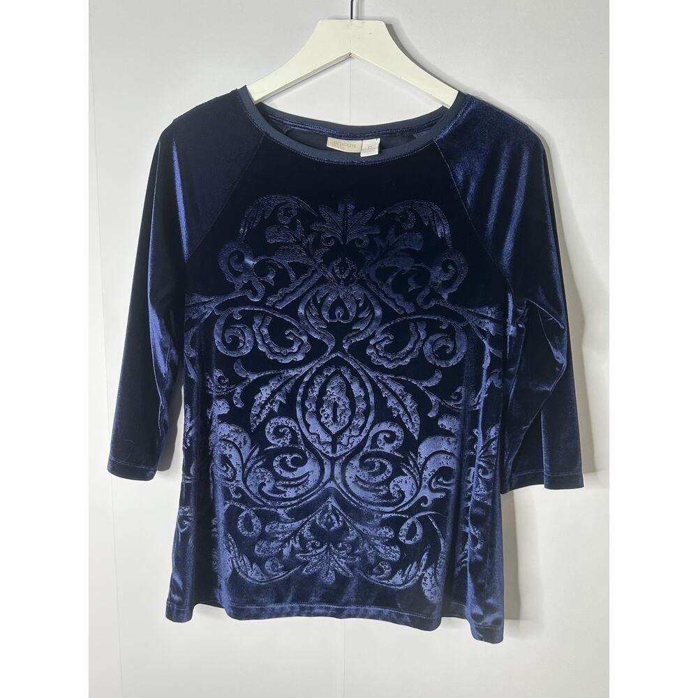 Chico's Velvet Burnout Top Sz 0 Small Blue sPaisley Jewel Tone Whimsigoth